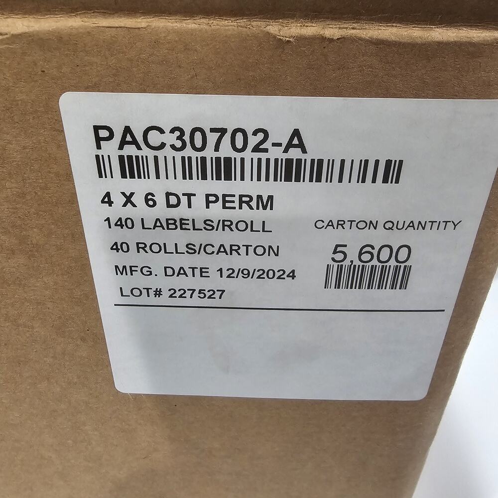 -5600- 4x6 Direct Thermal w/ Sensor Bar 40 Rolls 140 Labesls/roll PAC 30702 A